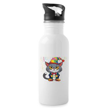 Karneval Kostüm Fasching Fastnacht - Trinkflasche mit integriertem Trinkhalm - Weiß - Rechts