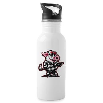 Ice Hockey Pig - Water bottle with straw - white - Right