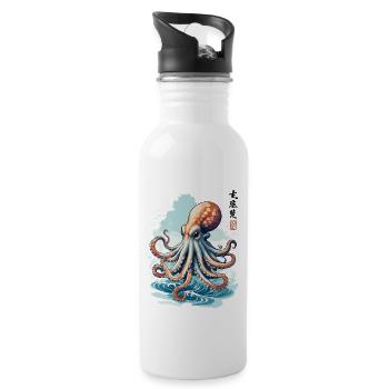 Poulpe Japon esthétique mer pêcheur Art - Gourde avec paille intégrée - blanc - Droite