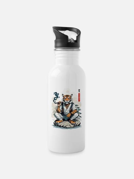 Japon Rétro Tigre Anime Kemomimi Streetwear - Gourde avec paille intégrée - blanc