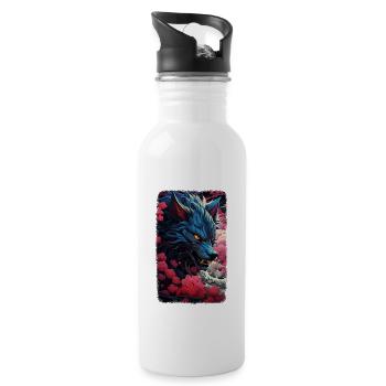 Spirit Wolf Fuchs Ästhetischer Japanischer Kitsune - Trinkflasche mit integriertem Trinkhalm - Weiß - Rechts