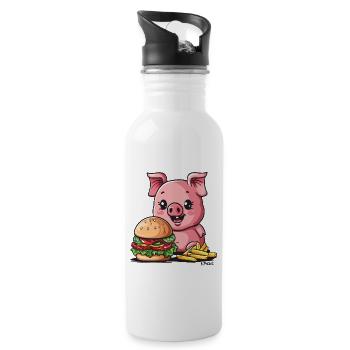 Burgers et frites, porc de restauration rapide - Gourde avec paille intégrée - blanc - Droite