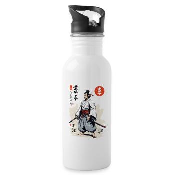 Vintage Japan Samurai with Katana Retro Streetwear - Water bottle with straw - white - Right
