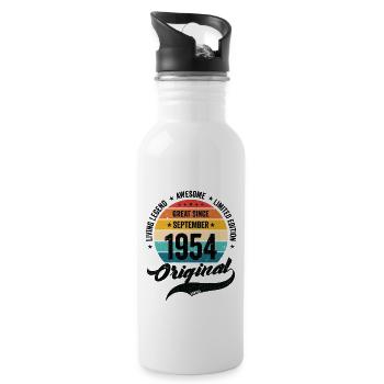 Retro 70 Years September 1954 Birthday Vintage - Water bottle with straw - white - Right