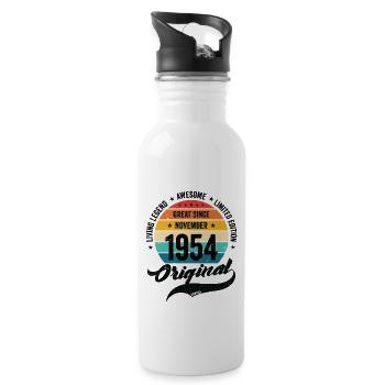 Retro 70 Years November 1954 Birthday Vintage - Water bottle with straw - white - Right