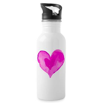 Herz Love Wasserfarben Valentinstag - Trinkflasche mit integriertem Trinkhalm - Weiß - Rechts