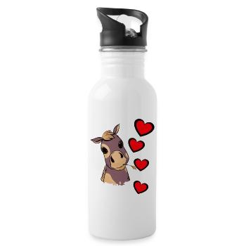 Poulain bébé cheval coeur enfant cadeau d’anniversaire - Gourde avec paille intégrée - blanc - Droite