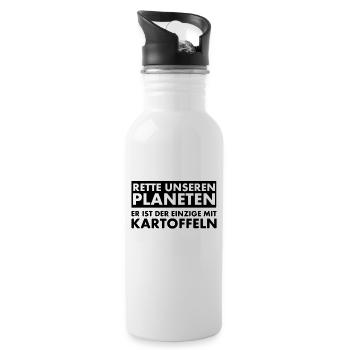 Rette unseren Planeten. Er ist der Einzige mit... - Trinkflasche mit integriertem Trinkhalm - Weiß - Rechts