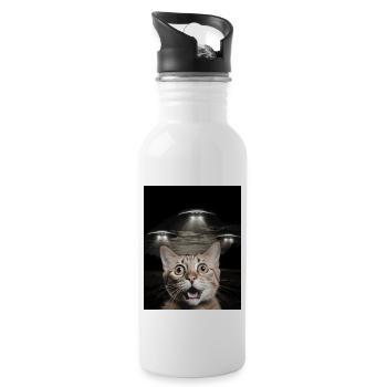 Lustiges Katzen Selfie Vor UFOs Katze UFO - Trinkflasche mit integriertem Trinkhalm - Weiß - Rechts
