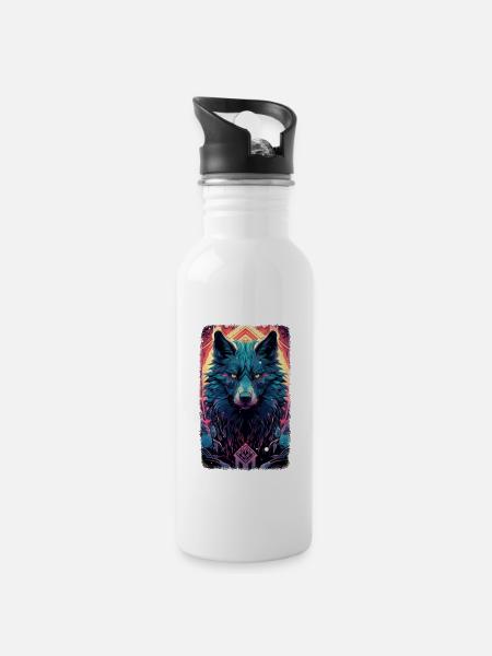 Loup Renard Esthétique Japonais Kitsune - Gourde avec paille intégrée - blanc