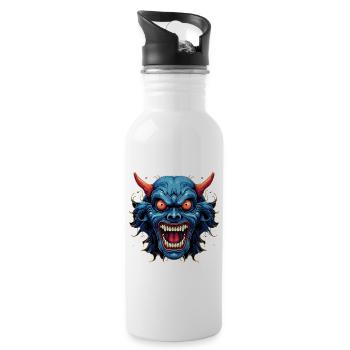 Japanese Hannya Demon Samurai Warrior Oni Mask - Water bottle with straw - white - Right