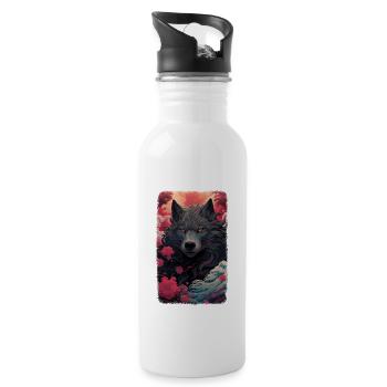 Spirit Wolf Fuchs Ästhetischer Japanischer Kitsune - Trinkflasche mit integriertem Trinkhalm - Weiß - Rechts