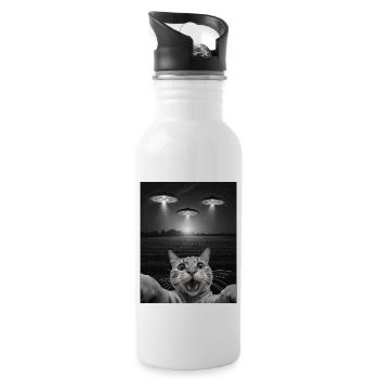 Funny Cats Selfie In Front Of UFOs Cat UFO - Water bottle with straw - white - Right