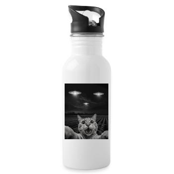 Lustiges Katzen Selfie Vor UFOs Katze UFO - Trinkflasche mit integriertem Trinkhalm - Weiß - Rechts