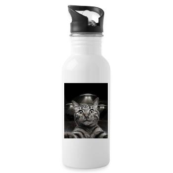Lustiges Katzen Selfie Vor UFOs Katze UFO - Trinkflasche mit integriertem Trinkhalm - Weiß - Rechts