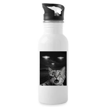 Funny Cats Selfie In Front Of UFOs Cat UFO - Water bottle with straw - white - Right