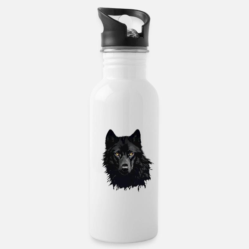 Loup noir - Gourde avec paille intégrée - blanc