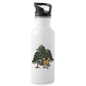Gebirge Berge Pferd Schwarzwald Tirol Alpen - Trinkflasche mit integriertem Trinkhalm - Weiß - Rechts