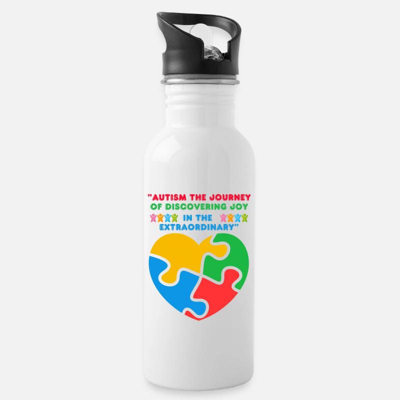 Autismus - Trinkflasche mit integriertem Trinkhalm - Weiß