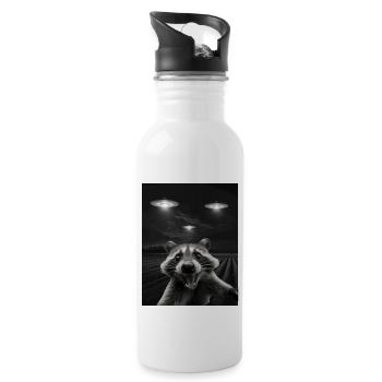 Lustiges Waschbären Selfie Vor UFOs Waschbär UFO - Trinkflasche mit integriertem Trinkhalm - Weiß - Rechts