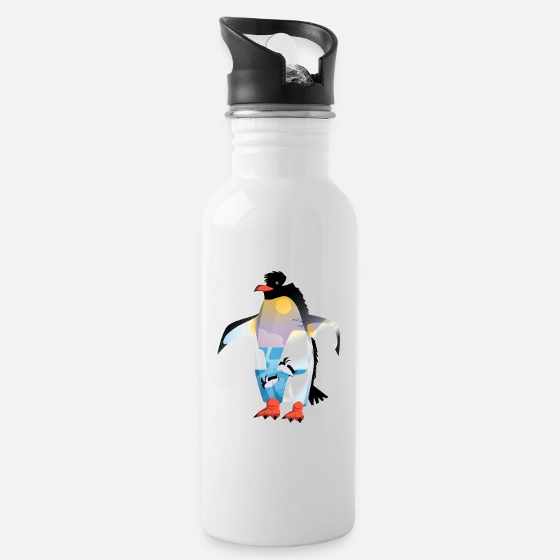 Pinguin - Trinkflasche mit integriertem Trinkhalm - Weiß