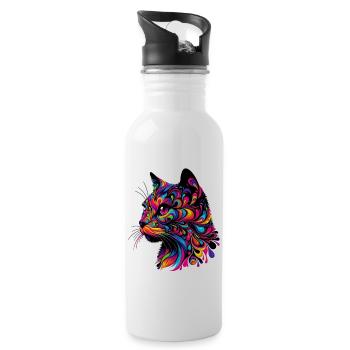 Katze - Trinkflasche mit integriertem Trinkhalm - Weiß - Rechts