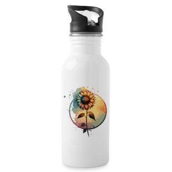 Sunflower with stem drawn - Water bottle with straw - white - Right