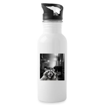 Lets eat Trash and get hit by a Car Raccoon - Water bottle with straw - white - Right