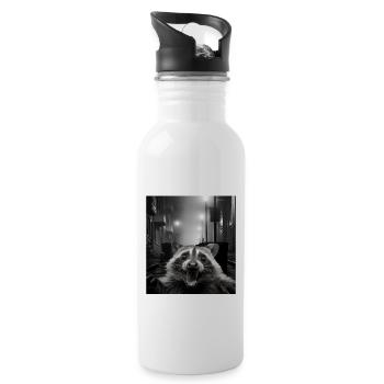 Lets eat Trash and get hit by a Car Raccoon - Water bottle with straw - white - Right