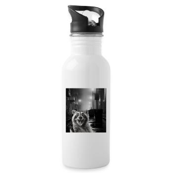 Lets eat Trash and get hit by a Car Raccoon - Water bottle with straw - white - Right
