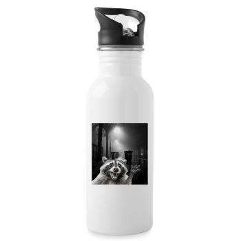 Lets eat Trash and get hit by a Car Raccoon - Water bottle with straw - white - Right
