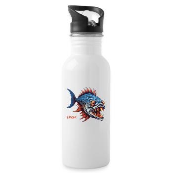 Jäger-Prädator-Fisch-Cartoon - Trinkflasche mit integriertem Trinkhalm - Weiß - Rechts