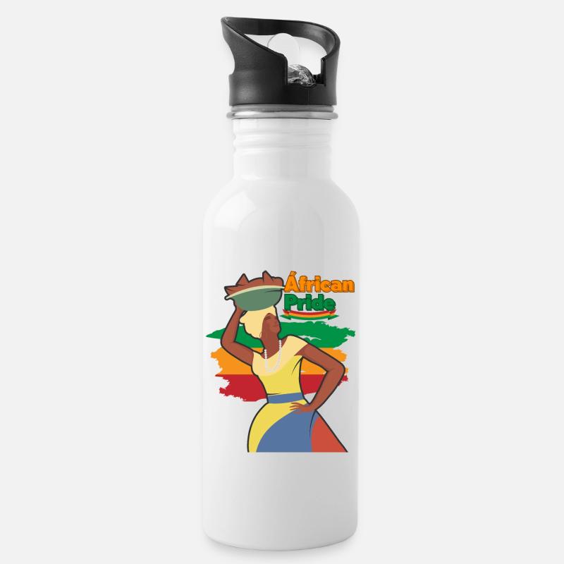 Afrikanischer Stolz - Trinkflasche mit integriertem Trinkhalm - Weiß