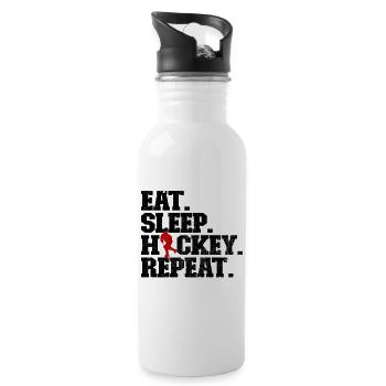 Essen Sie Schlafhockey, wiederholen Sie den lustig - Trinkflasche mit integriertem Trinkhalm - Weiß - Rechts