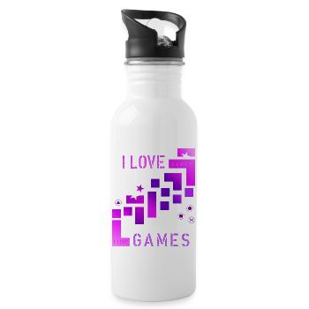 I love games - Trinkflasche mit integriertem Trinkhalm - Weiß - Rechts