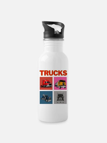 Camions - Gourde avec paille intégrée - blanc