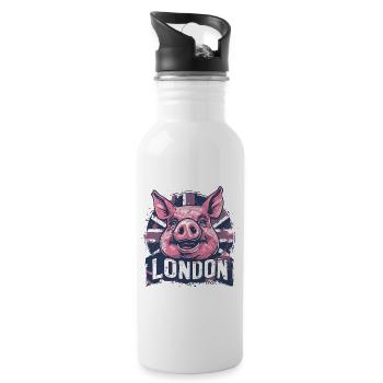 British Flag London Pig - Water bottle with straw - white - Right