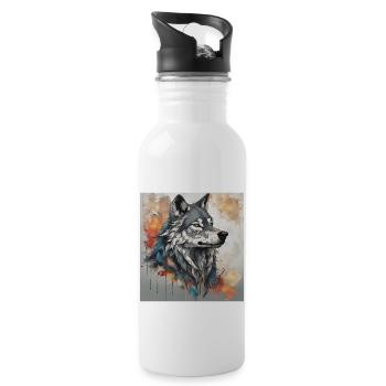 Wolf mit Farbflecken Hintergrund. - Trinkflasche mit integriertem Trinkhalm - Weiß - Rechts