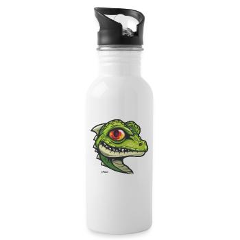Kleine Drachen Echse - Trinkflasche mit integriertem Trinkhalm - Weiß - Rechts