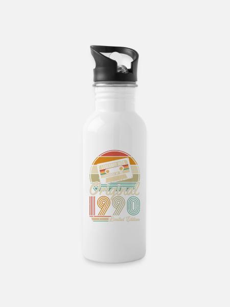 Originale 1990 Jahrgang Vintage Geburtstag Retro - Trinkflasche mit integriertem Trinkhalm - Weiß
