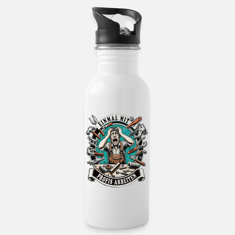 Einmal Mit Profis Arbeiten lustiger Handwerker - Trinkflasche mit integriertem Trinkhalm - Weiß