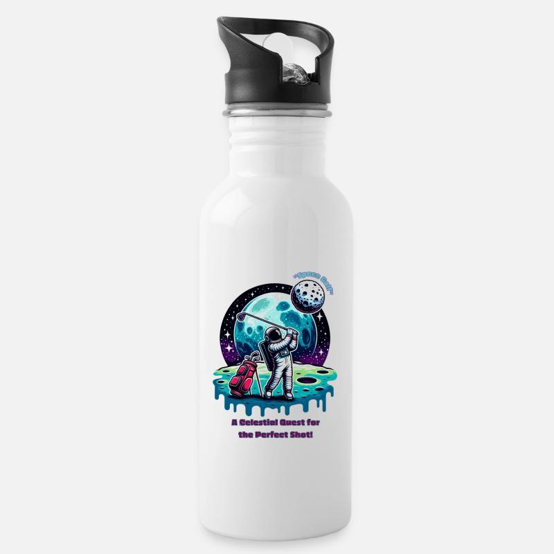 Space Golf - Trinkflasche mit integriertem Trinkhalm - Weiß