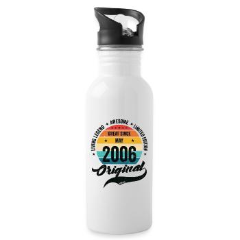 Retro 18 Years May 2006 Birthday Vintage Bday - Water bottle with straw - white - Right