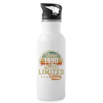 Vintage 1990 Birthday - Trinkflasche mit integriertem Trinkhalm - Weiß - Rechts
