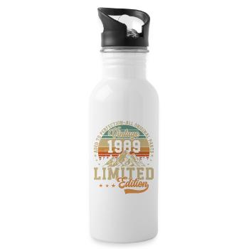 Vintage 1989 - Retro Birthday Gift - Trinkflasche mit integriertem Trinkhalm - Weiß - Rechts