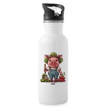 Gartenarbeit Garten Schwein Gärtner - Trinkflasche mit integriertem Trinkhalm - Weiß - Rechts