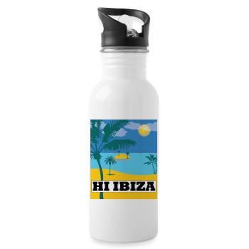 Hi Ibiza, Ibiza Beach - Water bottle with straw - white - Right