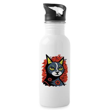Die abstrakte Cartoon-Kunst-Katze - Trinkflasche mit integriertem Trinkhalm - Weiß - Rechts