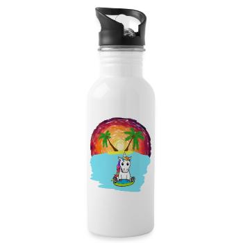 Unicorn South Seas Vacation Ocean Island Distress Sea Lake - Water bottle with straw - white - Right