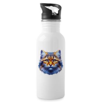 Katze - Trinkflasche mit integriertem Trinkhalm - Weiß - Rechts
